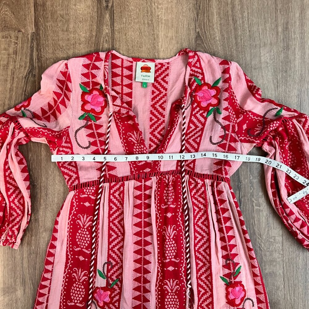 Farm Rio Strawberry Jacquard Cotton Maxi Dress Sz S - Picture 3 of 16
